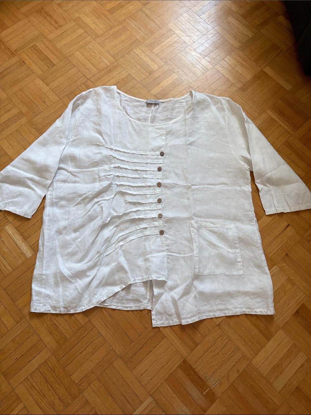 Pure  Venice Relaxed White Linen Button-Front Women’s Top